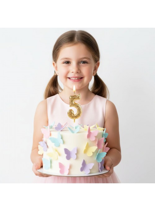 Vela de Aniversário Número 5 Glitter Dourado 4,5cm