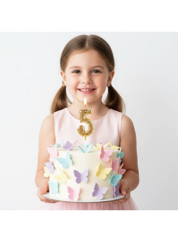 Vela de Aniversário Número 5 Glitter Dourado 4,5cm