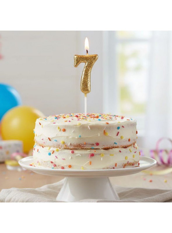 Vela de Aniversário Número 7 Glitter Dourado 4,5cm
