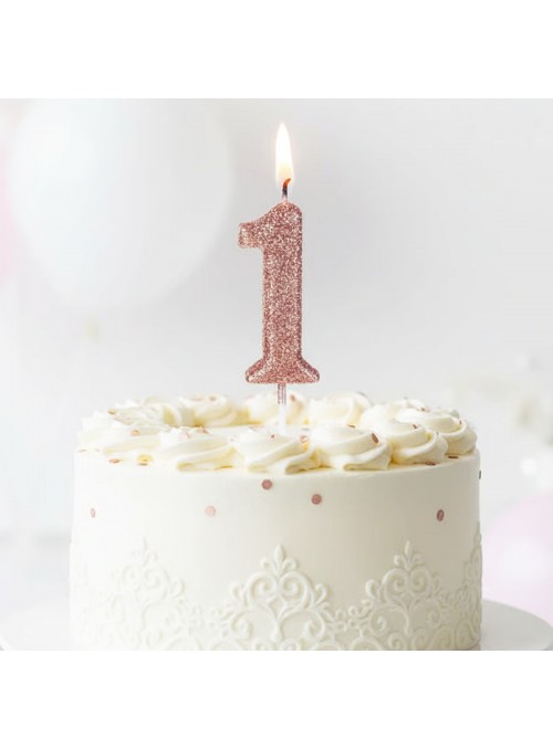 Vela de Aniversário Número 1 Glitter Rose Gold 4,5cm