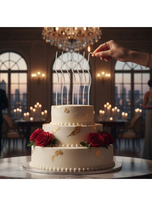 Vela De Aniversário Espiral Prata Metalizada 17cm 6 Unidades