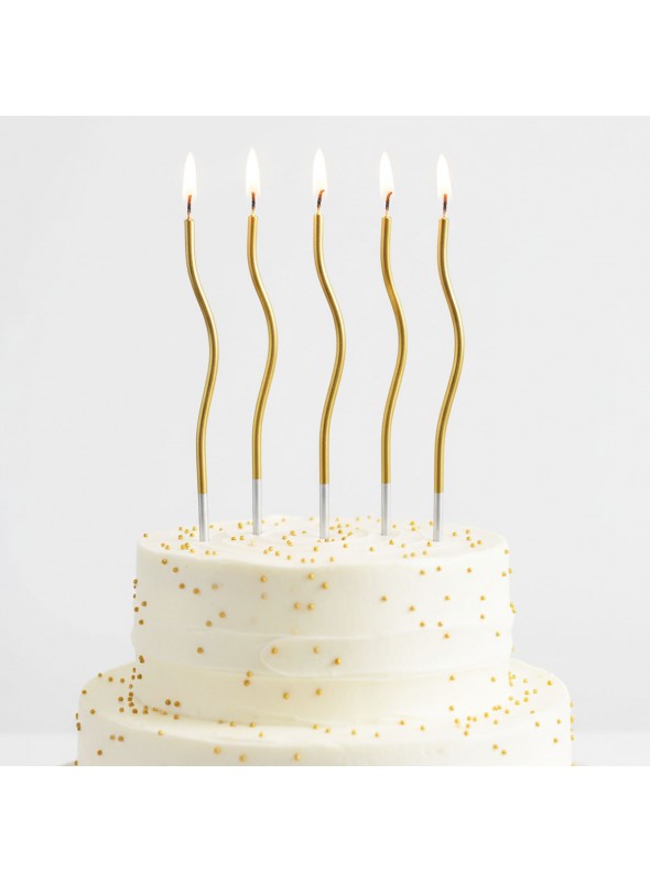 Vela De Aniversário Espiral Dourada Metalizada 17cm 6 Unidades