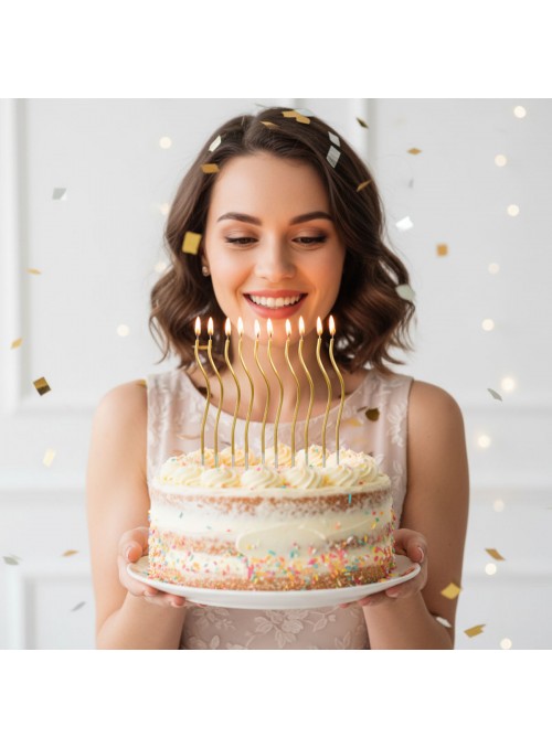 Vela De Aniversário Espiral Dourada Metalizada 17cm 6 Unidades