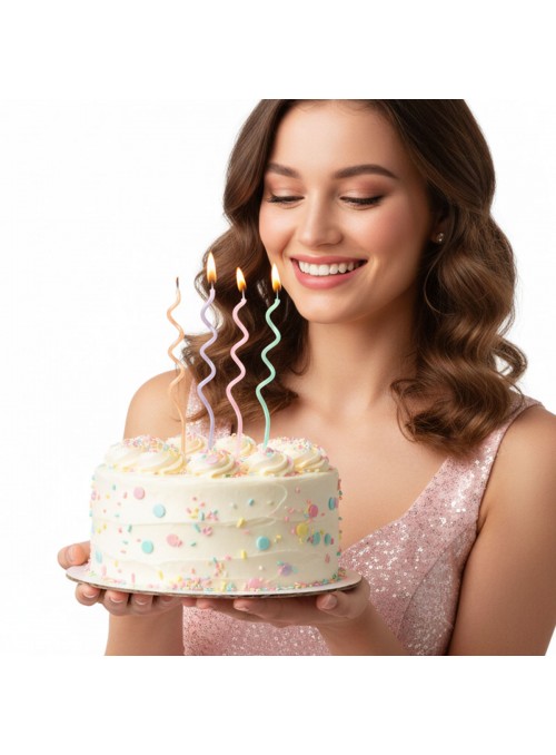 Vela De Aniversário Espiral Candy Colors 14cm 4 Unidades