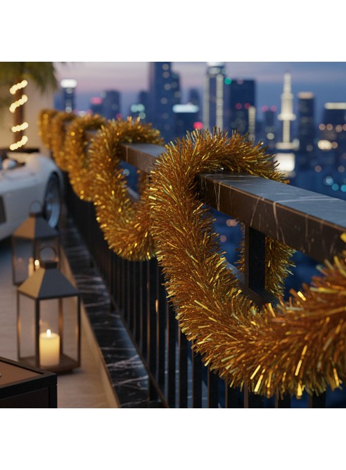 Festão de Natal Dourado Metalizado Grosso 9cm x 2 Metros Decoração de Natal