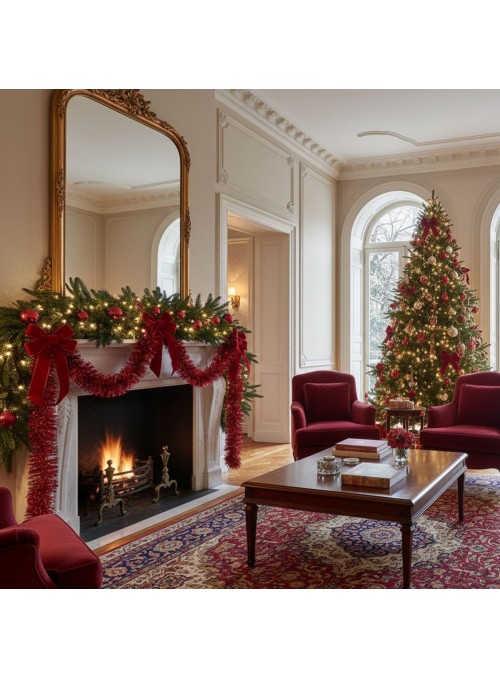 Festão de Natal Vermelho Metalizado Grosso 9cm x 2 Metros Decoração de Natal