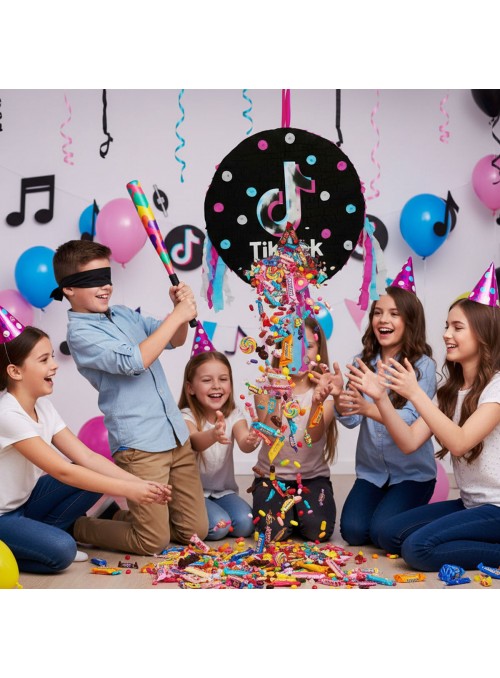 Pinhata Tik Tok Com Bastão Máscara Confetes Piñata Pichorra