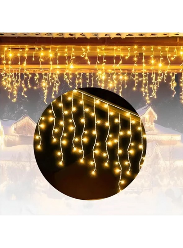 Pisca Natal Cascata De Led Amarelo 3metros 16 Tiras 96 Luzes