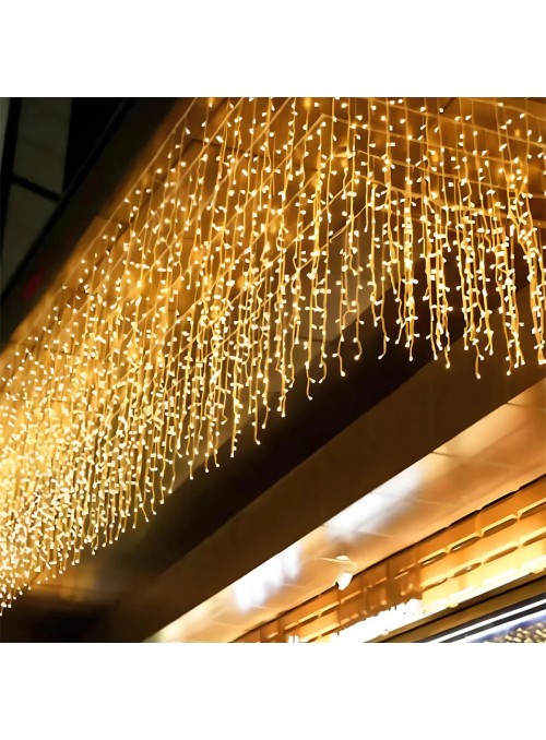 Pisca Natal Cascata De Led Amarelo 3metros 16 Tiras 96 Luzes