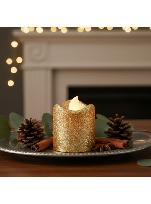 Vela de Led Decorativa Dourada com Glitter 4,5cm Decoração de Natal