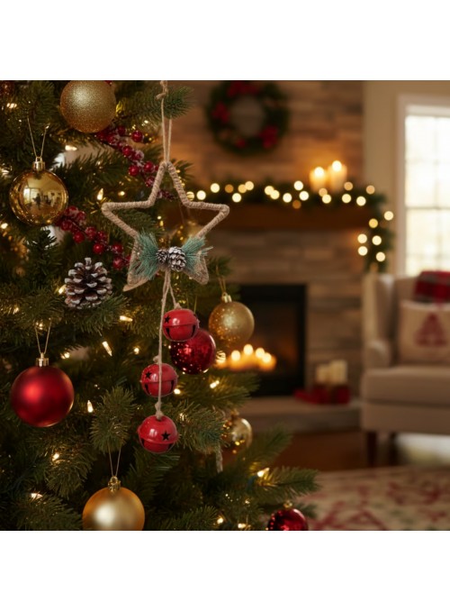 Enfeite De Pendurar Árvore De Natal Estrela Com Guizos 34cm