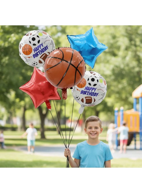 Kit Balões Metalizados Basquete Estrelas Aniversário Ponto das Festas 5 Unidades
