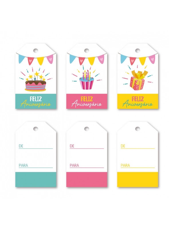 Tag Para Presente De Feliz Aniversário 12 Unidades
