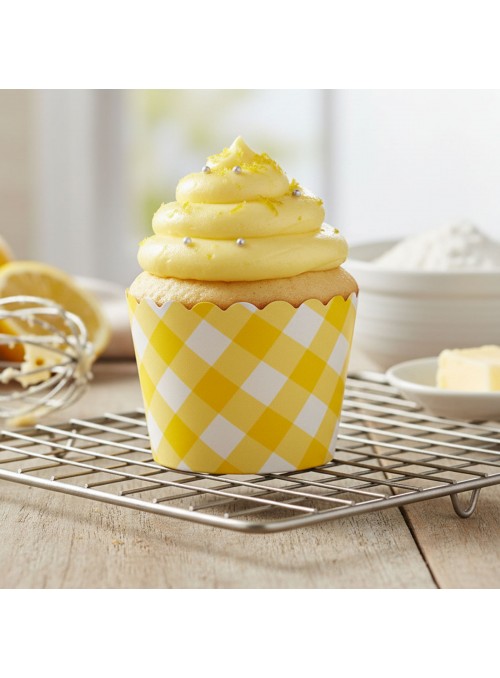 Forminhas para Cupcake de Papel Forneáveis Xadrez Amarelo Vichy 20 Unidades