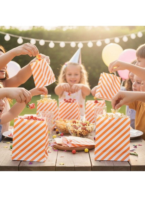 Saquinhos de Papel Laranja Listras Oblíquo 12 Unidades