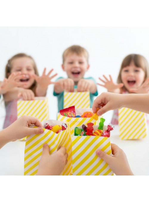 Saquinhos de Papel Amarelo Listras Oblíquo 12 Unidades