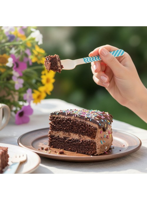 Garfos de Madeira Descartáveis de Festa Vermelho 10 unidades