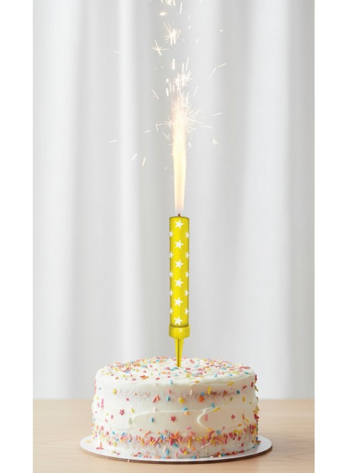 Vela de Aniversário Vulcão Estrela chama Amarelo Silver Festas