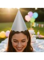 Chapéu de Aniversário Papel Prata Metalizado Glitter Silver Festas 8 Unidades