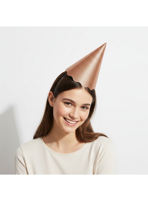 Chapéu de Aniversário Papel Rose Gold Metalizado Glitter Silver Festas 8 Unidades