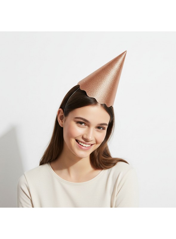 Chapéu de Aniversário Papel Rose Gold Metalizado Glitter Silver Festas 8 Unidades