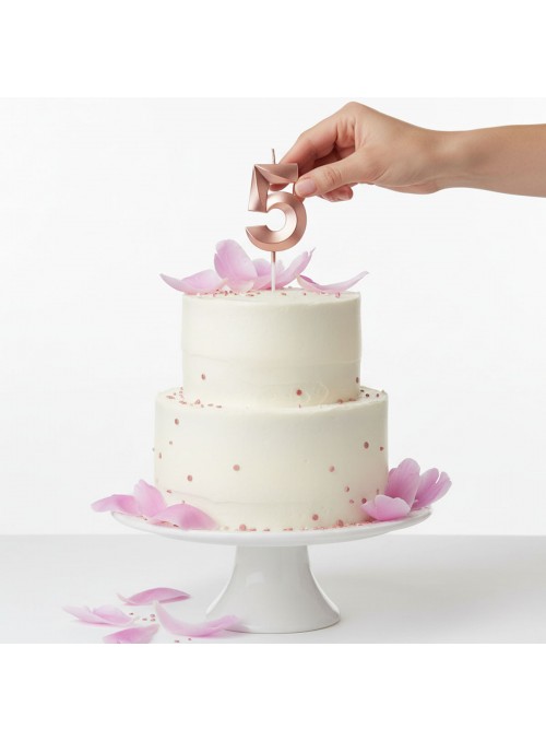 Vela de Aniversário Design Número 5 Rose Perolizada Silver Festas