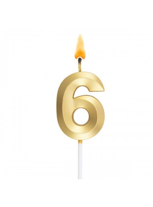 Vela de Aniversário Design Número 6 Dourada Perolizada Silver Festas