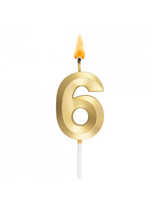 Vela de Aniversário Design Número 6 Dourada Perolizada Silver Festas