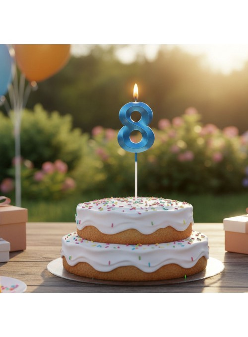 Vela de Aniversário Design Número 8 Azul Perolizado Silver Festas