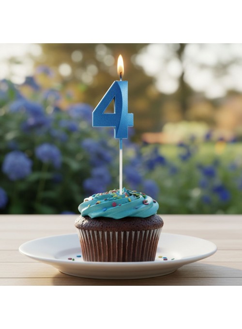 Vela de Aniversário Design Número 4 Azul Perolizado Silver Festas