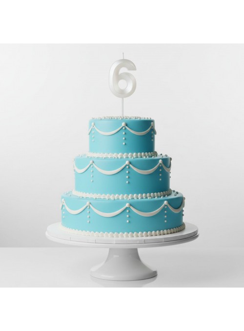 Vela de Aniversário Design Número 6 Branca Perolizada Silver Festas