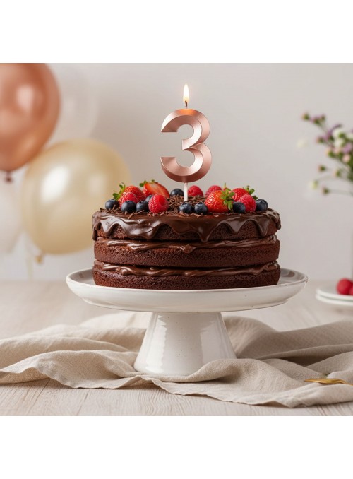 Vela de Aniversário Design Número 3 Rose Perolizada Silver Festas