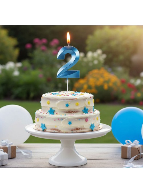 Vela de Aniversário Design Número 2 Azul Perolizado Silver Festas