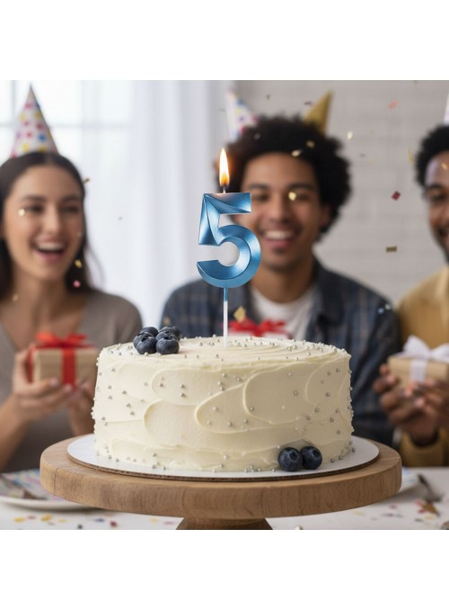 Vela de Aniversário Design Número 5 Azul Perolizado Silver Festas
