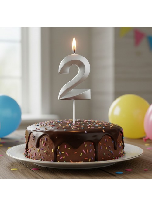 Vela de Aniversário Design Número 2 Prata Perolizada Silver Festas