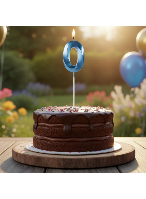 Vela de Aniversário Design Número 0 Azul Perolizado Silver Festas