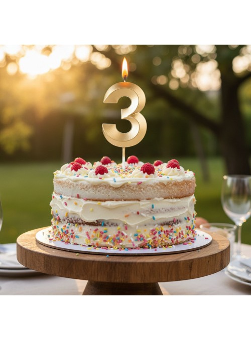 Vela de Aniversário Design Número 3 Dourada Perolizada Silver Festas