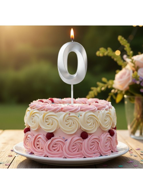 Vela de Aniversário Design Número 0 Prata Perolizada Silver Festas