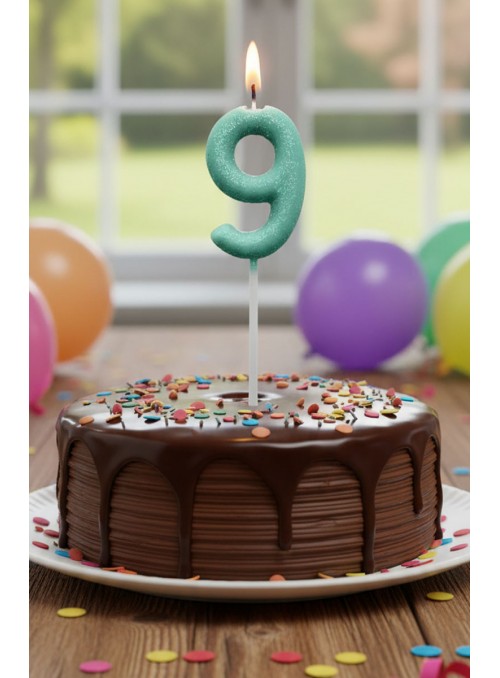 Vela de Aniversário Número 9 Verde Candy Colors Silver Festas