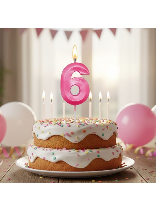Vela de Aniversário Mini Design Número 6 Rosa