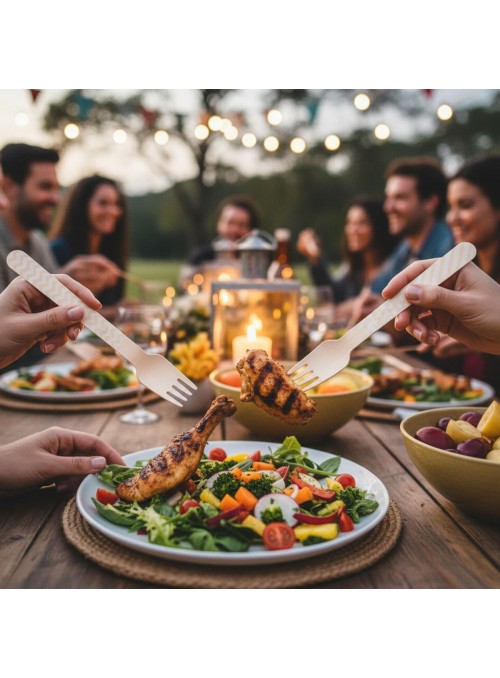 Garfos de Madeira Descartáveis de Festa Vermelho 10 unidades