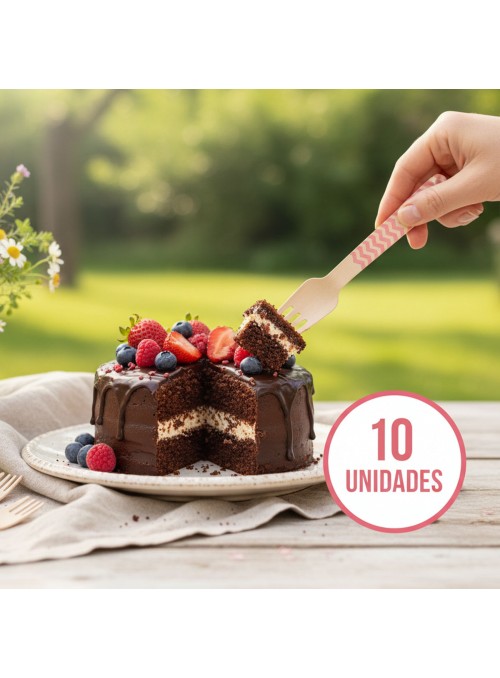 Garfos de Madeira Descartáveis de Festa Vermelho 10 unidades