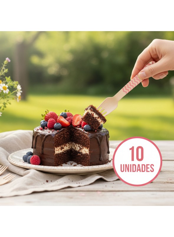 Garfos de Madeira Descartáveis de Festa Vermelho 10 unidades