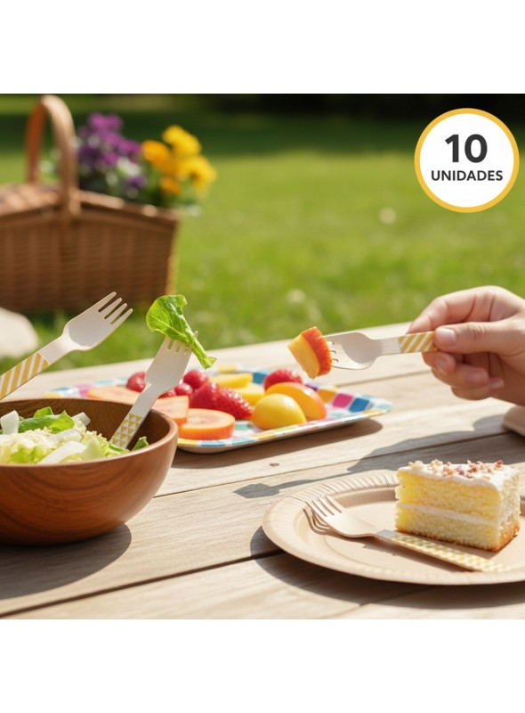 Garfos de Madeira Descartáveis de Festa Vermelho 10 unidades
