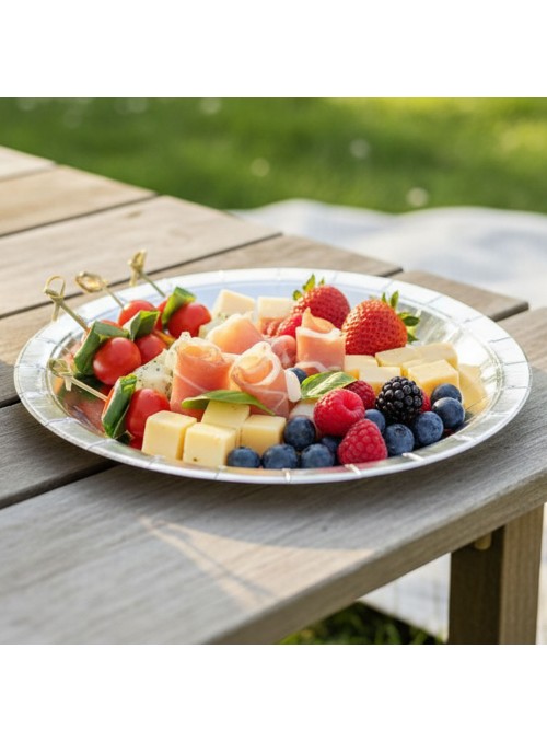 Pratos Descartáveis de Papel Liso Prata - 10 unidades