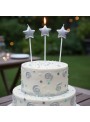 Vela de Aniversário Estrela Prata 13,5cm Silver Festas 4 Unidades