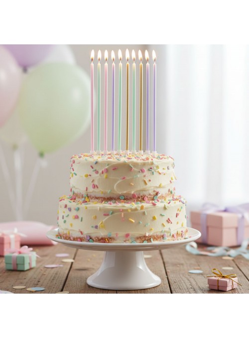 Vela de Aniversário Palito 18cm Metalizada Colorida Candy Colors Silver Festas 8 unidades