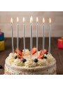 Vela de Aniversário Palito 18cm Metalizada Prata Silver Festas 8 unidades