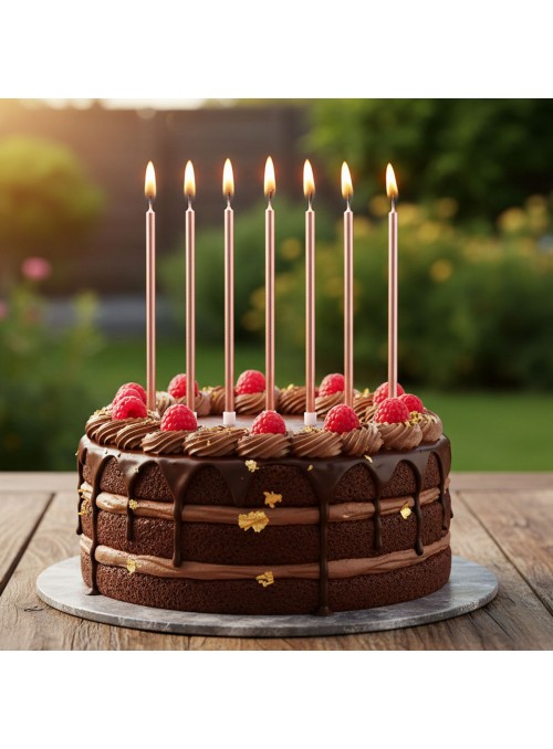 Vela de Aniversário Palito 18cm Metalizada Rose Gold Silver Festas 8 unidades