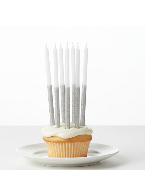 Vela de Aniversário Palito Grande Prata 8 unidades